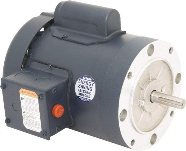 Leeson - 1 Max hp, 1,800 Max RPM, Capacitor Start Electric AC DC Motor - 115/230 V Input, Single Phase, 56C Frame, C-Face Mount, TEFC Enclosure - Best Tool & Supply