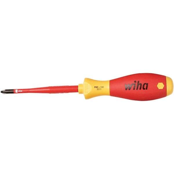 Wiha - #2, 8-19/64" OAL, Insulated Phillips Screwdriver - 3-15/16" Blade Length, Straight Shank, Acetate Handle - Best Tool & Supply