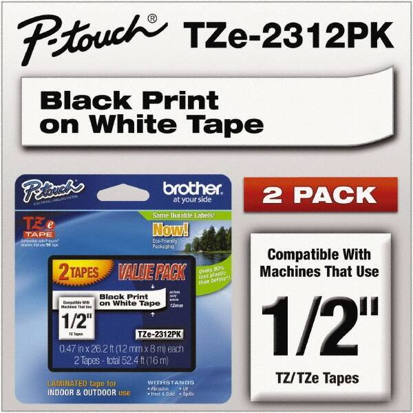 Brother - 1/2" Wide x 314.4" Long, White Plastic/Paper Tape Cassette - For Label Maker - Best Tool & Supply