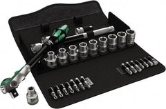 Wera - 28 Piece 1/2" Drive Standard Socket Set - 6 Points, 10 to 19mm, T20 to T40 Torx, Metric Measurement Standard - Best Tool & Supply