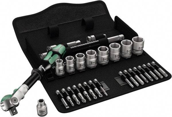 Wera - 3/8" Drive Standard Socket Set - 6 Points, 8 to 19mm, T15 to T40 Torx, Metric Measurement Standard - Best Tool & Supply