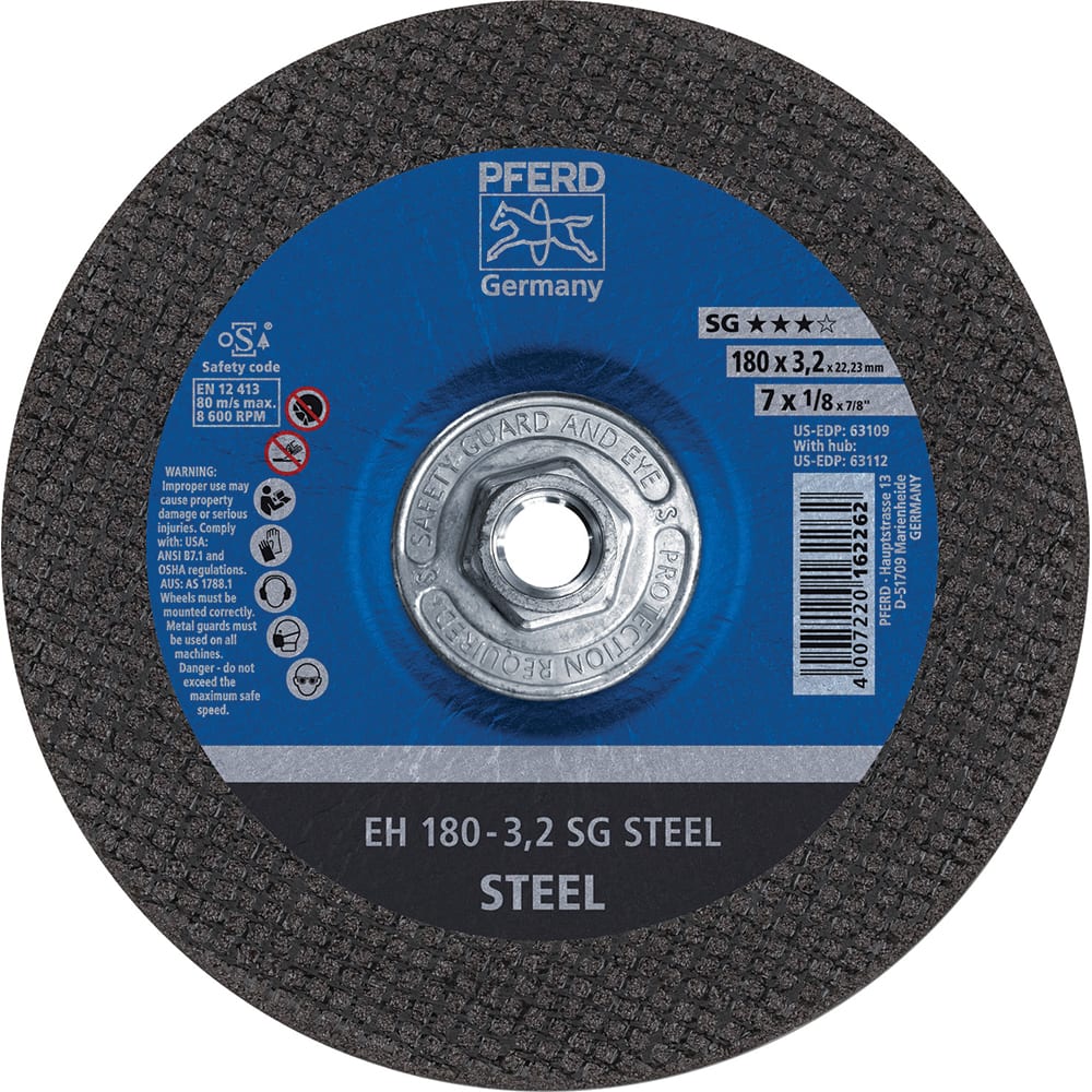 PFERD - Depressed-Center Wheels; Hole Thread Size: 5/8-11 ; Connector Type: Arbor ; Wheel Type Number: Type 27 ; Abrasive Material: Aluminum Oxide ; Maximum RPM: 8500.000 ; Grit: 46 - Exact Industrial Supply