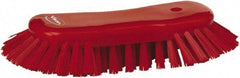 Vikan - 1.3" Bristle Length, Polyester Utility Scrub Brush - 7-3/4" Long x 3" Wide Head, 8" OAL, European Threaded Handle, Red, Polypropylene Block - Best Tool & Supply