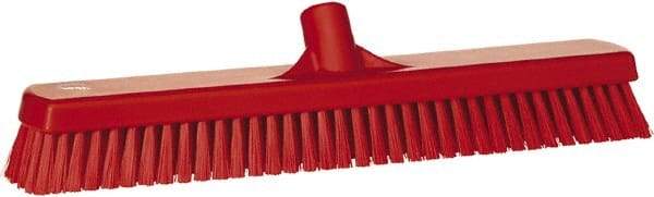 Vikan - 1.8" Bristle Length, Polyester Scrub Brush - 18" Long x 2-1/2" Wide Head, 19" OAL, European Threaded Handle, Red, Polypropylene Block - Best Tool & Supply