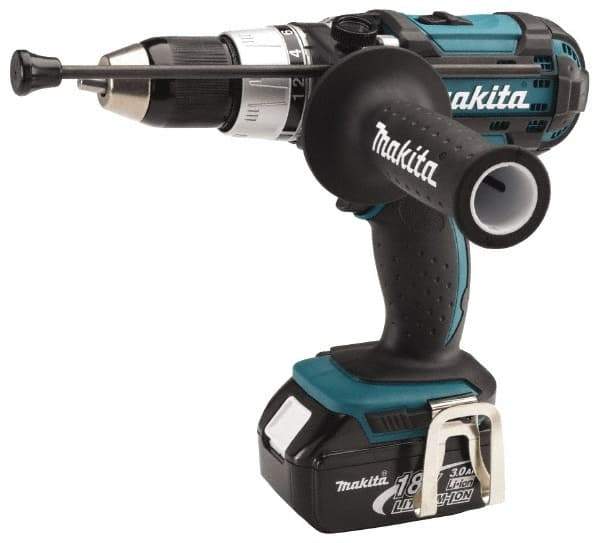 Makita - 18 Volt 1/2" Keyless Chuck Cordless Hammer Drill - 0 to 30,000 BPM, 0 to 400 & 0 to 1,700 RPM, Reversible, Pistol Grip Handle - Best Tool & Supply