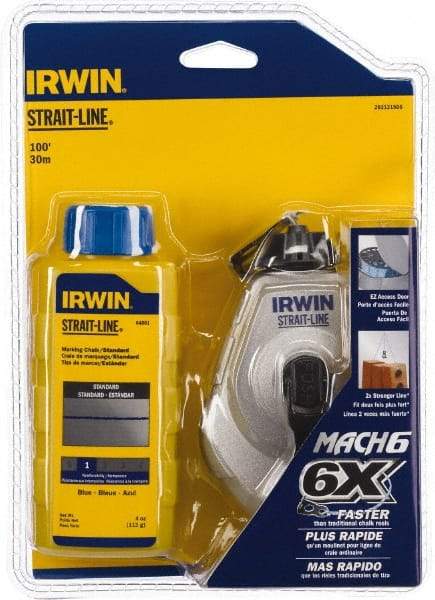 Irwin - 100' Long Reel & Chalk Set - Blue, Includes (1) 4 oz Standard Blue Chalk (6:1) & (1) MACH6 Chalk Reel - Best Tool & Supply