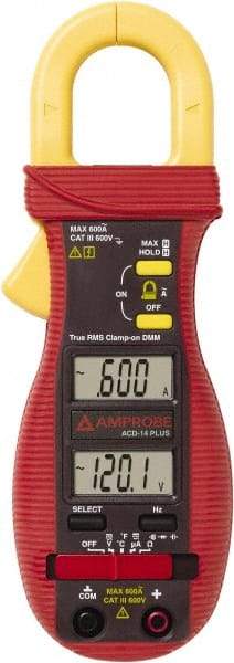 Amprobe - 3086905, CAT III, Digital True RMS HVAC Clamp Meter with 1.0236" Clamp On Jaws - 600 VAC/VDC, 600 AC Amps, Measures Voltage, Continuity, Current, Frequency, microAmps, Resistance, Temperature - Best Tool & Supply