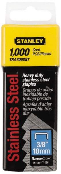 Stanley - 27/64" Wide Stainless Steel Narrow Crown Staples - 3/8" Leg Length - Best Tool & Supply