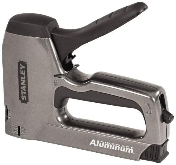 Stanley - Manual Brad Nailer/Staple Gun - 1/4, 5/16, 3/8, 1/2, 9/16, 1/2, 5/8, 9/16" Staples, Silver, Aluminum - Best Tool & Supply