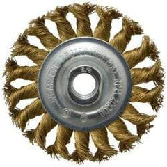 Value Collection - 4" OD, 5/8-11 Arbor Hole, Knotted Brass Wheel Brush - 1/2" Face Width, 7/8" Trim Length, 0.02" Filament Diam, 20,000 RPM - Best Tool & Supply