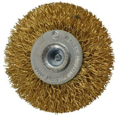 Value Collection - 2" OD, 1/4" Shank Diam, Crimped Brass Wheel Brush - 5/16" Face Width, 1/2" Trim Length, 0.012" Filament Diam, 20,000 RPM - Best Tool & Supply