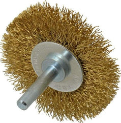 Value Collection - 2-1/2" OD, 1/4" Shank Diam, Crimped Brass Wheel Brush - 3/8" Face Width, 1/2" Trim Length, 0.012" Filament Diam, 20,000 RPM - Best Tool & Supply