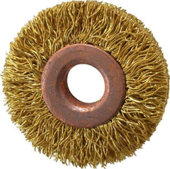 Value Collection - 1-1/2" OD, 3/8" Arbor Hole, Crimped Brass Wheel Brush - 5/16" Face Width, 3/8" Trim Length, 0.014" Filament Diam, 20,000 RPM - Best Tool & Supply