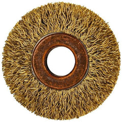 Value Collection - 2" OD, 1/2" Arbor Hole, Crimped Brass Wheel Brush - 5/16" Face Width, 3/8" Trim Length, 0.014" Filament Diam, 20,000 RPM - Best Tool & Supply