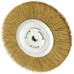 Value Collection - 8" OD, 5/8" Arbor Hole, Crimped Brass Wheel Brush - 1/2" Face Width, 1-3/4" Trim Length, 0.02" Filament Diam, 4,500 RPM - Best Tool & Supply