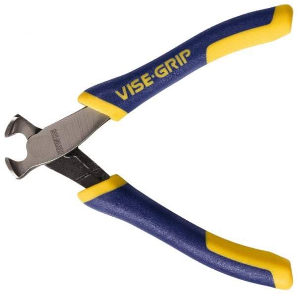 Irwin - 4-1/2" OAL, Flush End Cutting Pliers - 5/16" Jaw Length x 9/16" Jaw Width, Standard Head, Rubber Grips Handle - Best Tool & Supply