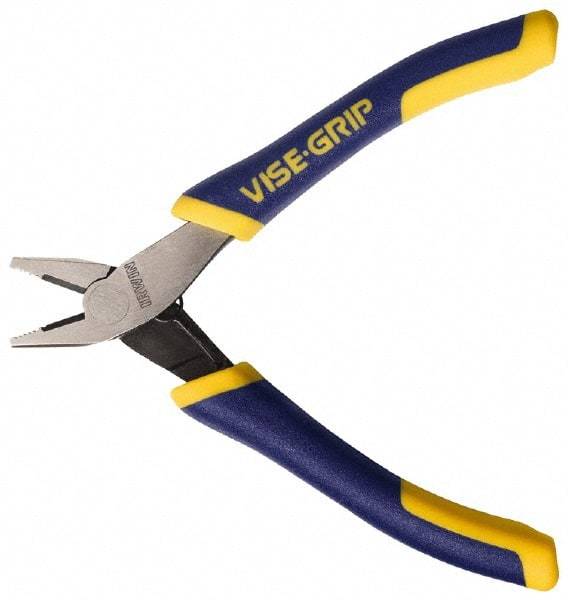 Irwin - 4-3/4" OAL, 5/8" Jaw Length x 7/32" Jaw Width, Side Cutting Linesman's Pliers - Standard Jaw, Flat Nose Head, ProTouch Handles - Best Tool & Supply