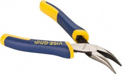 Irwin - 5" OAL, 1-1/8" Jaw Length x 1/4" Jaw Width, Long Nose Side Cutting Bent Nose Pliers - Serrated Jaw, Standard Head, ProTouch Handles, with Spring - Best Tool & Supply