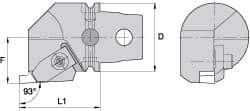 Kennametal - Insert Style NG 4R, 60mm Head Length, Right Hand Cut, Internal Modular Threading Cutting Unit Head - System Size KM63, 43mm Center to Cutting Edge, Series Top Notch - Best Tool & Supply