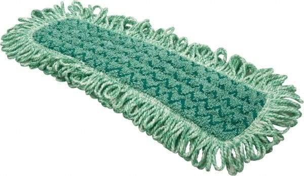 Rubbermaid - 20.7" Long x 5.7" Wide Microfiber Dust Mop Pad - Hook & Loop, Green, Fringed Head - Best Tool & Supply