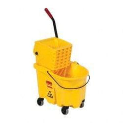 Rubbermaid - 26 Qt Plastic Bucket & Wringer - 18-5/8" Long x 16-3/4" High x 15-5/8" Wide, Yellow - Best Tool & Supply