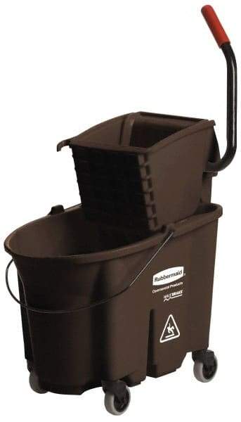 Rubbermaid - 35 Qt Plastic Bucket & Wringer - 20-1/8" Long x 36-1/2" High x 15-3/4" Wide, Brown - Best Tool & Supply