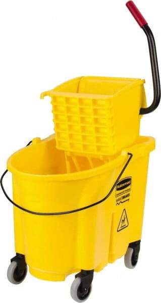 Rubbermaid - 35 Qt Plastic Bucket & Wringer - 20.1" Long x 17.4" High x 15.7" Wide, Yellow - Best Tool & Supply