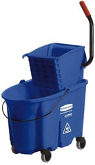 Rubbermaid - 35 Qt Plastic Bucket & Wringer - 20-1/8" Long x 36-1/2" High x 15-3/4" Wide, Blue - Best Tool & Supply