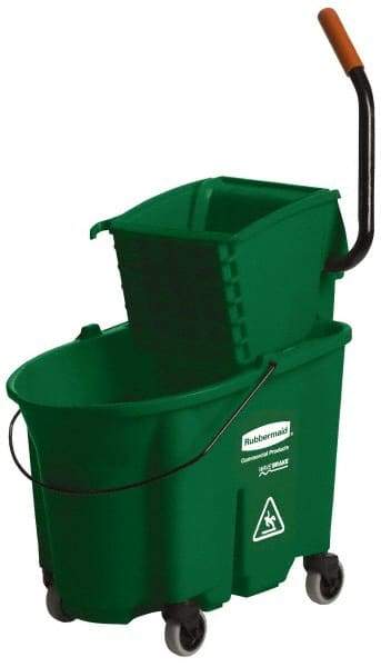 Rubbermaid - 35 Qt Plastic Bucket & Wringer - 20-1/8" Long x 36-1/2" High x 15-3/4" Wide, Green - Best Tool & Supply