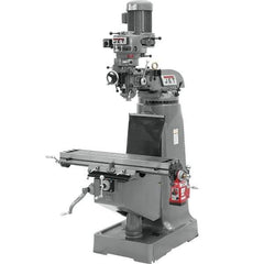 Jet - 9" Table Width x 42" Table Length, Variable Speed Pulley Control, 3 Phase Knee Milling Machine - R8 Spindle Taper, 2 hp - Best Tool & Supply