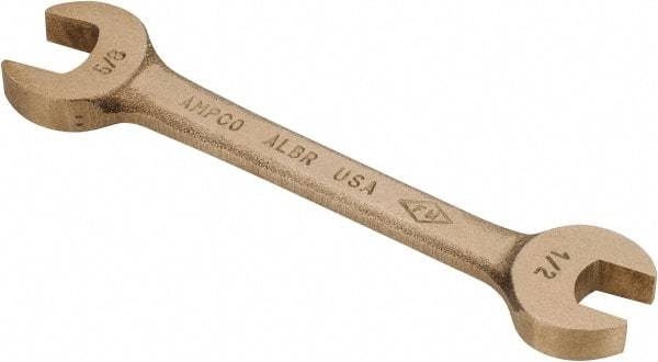 Ampco - 1/2" x 5/8" Nonsparking Open End Wrench - 5-3/4" OAL, Double End, Plain Finish, 15° Head Angle - Best Tool & Supply