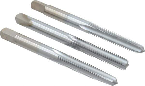 Made in USA - #12-24 UNC, 4 Flute, Bottoming, Plug & Taper, Chrome Finish, High Speed Steel Tap Set - Right Hand Cut, 2-3/8" OAL, 15/16" Thread Length, 2B/3B Class of Fit - Best Tool & Supply