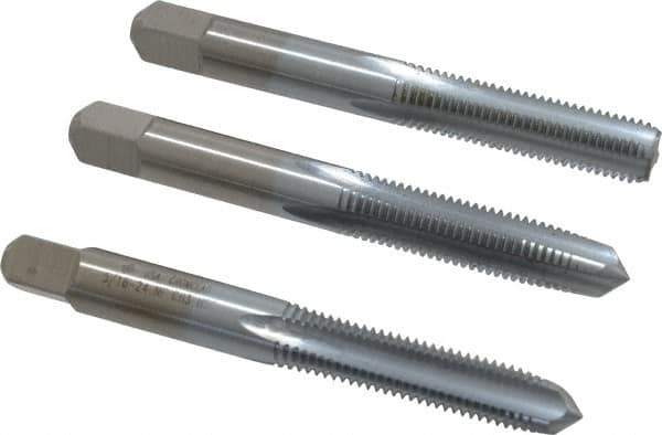 Made in USA - 5/16-24 UNF, 4 Flute, Bottoming, Plug & Taper, Chrome Finish, High Speed Steel Tap Set - Right Hand Cut, 2-23/32" OAL, 1-1/8" Thread Length, 2B/3B Class of Fit - Best Tool & Supply