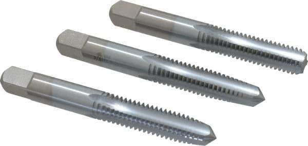 Made in USA - 3/8-16 UNC, 4 Flute, Bottoming, Plug & Taper, Chrome Finish, High Speed Steel Tap Set - Right Hand Cut, 2-15/16" OAL, 1-1/4" Thread Length, 2B/3B Class of Fit - Best Tool & Supply