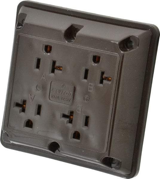 Leviton - 125 VAC, 20 Amp, 5-20R NEMA Configuration, Brown, Specification Grade, Self Grounding Fourplex Receptacle - 1 Phase, 2 Poles, 3 Wire, Flush Mount, Chemical, Corrosion and Impact Resistant - Best Tool & Supply