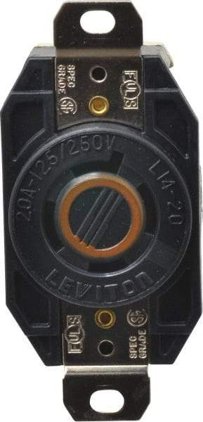 Leviton - 125/250 VAC, 20 Amp, L14-20R NEMA, Self Grounding Receptacle - 3 Poles, 4 Wire, Female End, Black - Best Tool & Supply