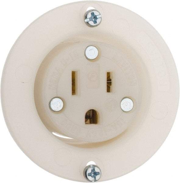 Leviton - 125 VAC, 15 Amp, 5-15R NEMA Configuration, White, Industrial Grade, Self Grounding Single Receptacle - 1 Phase, 2 Poles, 3 Wire, Flush Mount, Corrosion and Impact Resistant - Best Tool & Supply