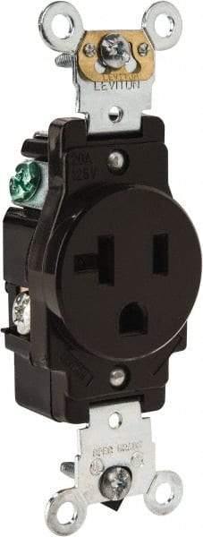 Leviton - 125 VAC, 20 Amp, 5-20R NEMA Configuration, Brown, Industrial Grade, Self Grounding Single Receptacle - 1 Phase, 2 Poles, 3 Wire, Flush Mount, Impact Resistant - Best Tool & Supply