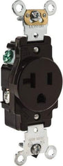 Leviton - 125 VAC, 20 Amp, 5-20R NEMA Configuration, Brown, Industrial Grade, Self Grounding Single Receptacle - 1 Phase, 2 Poles, 3 Wire, Flush Mount, Impact Resistant - Best Tool & Supply