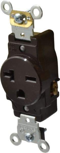 Leviton - 250 VAC, 20 Amp, 6-20R NEMA Configuration, Brown, Industrial Grade, Self Grounding Single Receptacle - 1 Phase, 2 Poles, 3 Wire, Flush Mount, Impact and Tamper Resistant - Best Tool & Supply