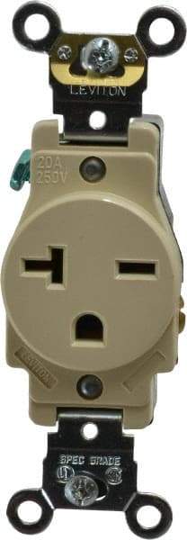 Leviton - 250 VAC, 20 Amp, 6-20R NEMA Configuration, Ivory, Industrial Grade, Self Grounding Single Receptacle - 1 Phase, 2 Poles, 3 Wire, Flush Mount, Impact and Tamper Resistant - Best Tool & Supply