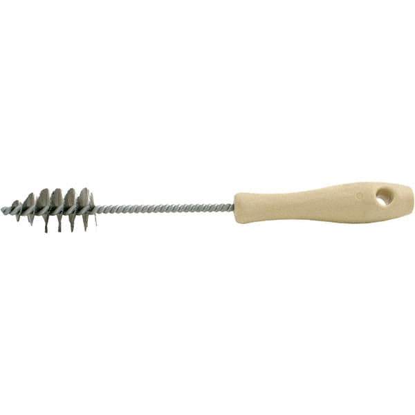 Brush Research Mfg. - 1.15" Diam Helical Stainless Steel Tube Brush - Single Spiral, 0.006" Filament Diam, 2-1/8" Brush Length, 10-1/2" OAL, 0.245" Diam Plastic Handle Shank - Best Tool & Supply