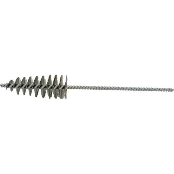 Brush Research Mfg. - 1.35" Diam Helical Stainless Steel Tube Brush - Single Spiral, 0.006" Filament Diam, 3-3/8" Brush Length, 10-1/2" OAL, 0.245" Diam Galvanized Steel Shank - Best Tool & Supply