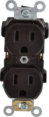 Leviton - 125 VAC, 15 Amp, 5-15R NEMA Configuration, Brown, Industrial Grade, Self Grounding Duplex Receptacle - 1 Phase, 2 Poles, 3 Wire, Flush Mount, Impact Resistant - Best Tool & Supply