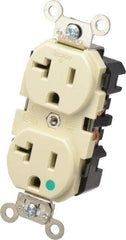 Leviton - 125 VAC, 20 Amp, 5-20R NEMA Configuration, Ivory, Hospital Grade, Self Grounding Duplex Receptacle - 1 Phase, 2 Poles, 3 Wire, Flush Mount, Impact Resistant - Best Tool & Supply