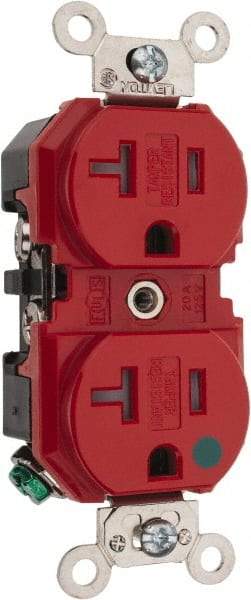 Leviton - 125 VAC, 20 Amp, 5-20R NEMA Configuration, Red, Hospital Grade, Self Grounding Duplex Receptacle - 1 Phase, 2 Poles, 3 Wire, Flush Mount, Tamper Resistant - Best Tool & Supply