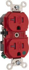 Leviton - 125 VAC, 20 Amp, 5-20R NEMA Configuration, Red, Hospital Grade, Self Grounding Duplex Receptacle - 1 Phase, 2 Poles, 3 Wire, Flush Mount, Tamper Resistant - Best Tool & Supply