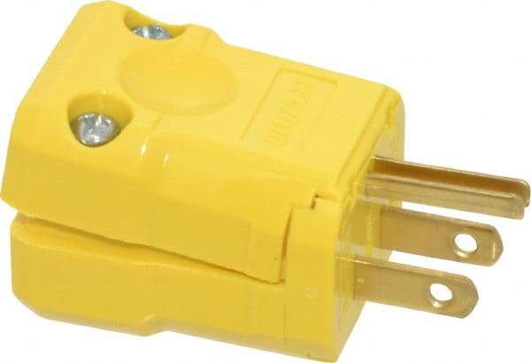 Leviton - 125 VAC, 15 Amp, 5-15P NEMA, Valise, Self Grounding, Industrial Grade Plug - 2 Pole, 3 Wire, 1 Phase, Nylon, Yellow - Best Tool & Supply