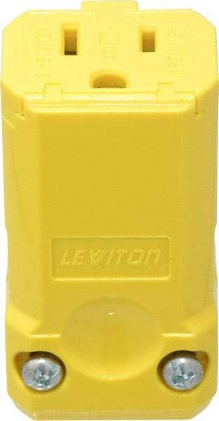 Leviton - 125 VAC, 15 Amp, 5-15R NEMA, Valise, Self Grounding, Industrial Grade Connector - 2 Pole, 3 Wire, 1 Phase, Nylon, Yellow - Best Tool & Supply