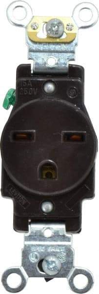 Leviton - 250 VAC, 15 Amp, 6-15R NEMA Configuration, Brown, Industrial Grade, Self Grounding Single Receptacle - 1 Phase, 2 Poles, 3 Wire, Flush Mount, Impact Resistant - Best Tool & Supply